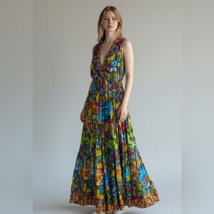 Vibrant Multicolor Floral Maxi Dress with Smocked Waist
